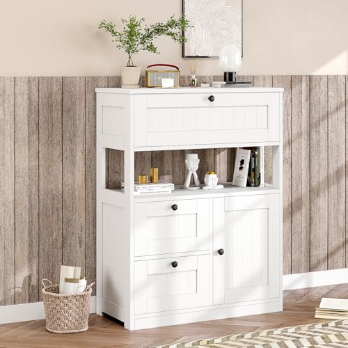 White GRUSIGN Bathroom Floor Cabinet with 1 Door & 3 Drawers - Modern Storage