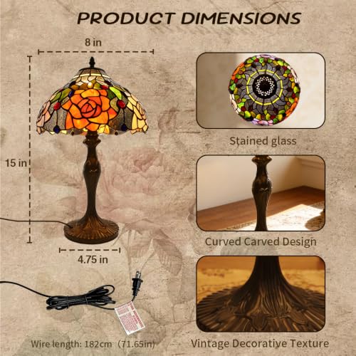 Pterying Rose Tiffany Style Stained Glass Table Lamp - Blended Rosé, 19 in