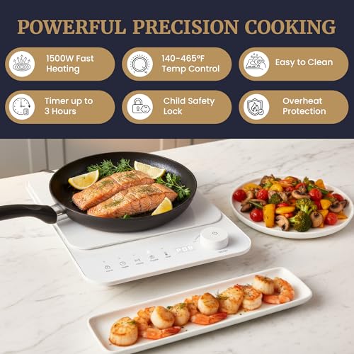 Portable Induction Cooktop 1500W Slim Space-Saving Electric Stove - White