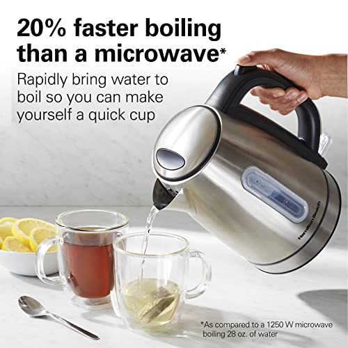 Hamilton Beach Electric Tea Kettle, Water Boiler & Heater, 1.7 Liter, Cordless Serving, 1500 Watts for Fast Boiling, Auto-Shutoff and Boil-Dry Protection, Red with LED Light Ring (41060)