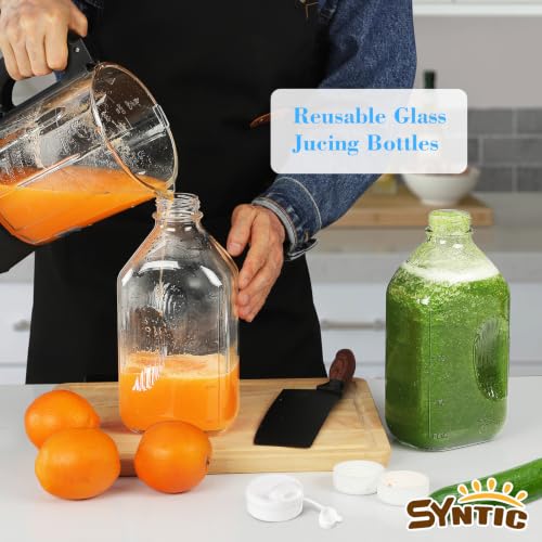 Syntic 4 Pack 64 Oz Glass Milk Bottles with Lids,Pour Spouts & Scale
