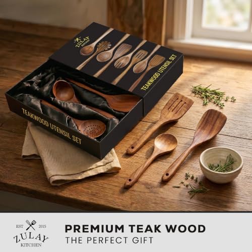 9-Piece Teak Wooden Utensil Set with Gift Box - Non-Stick Cooking Tools
