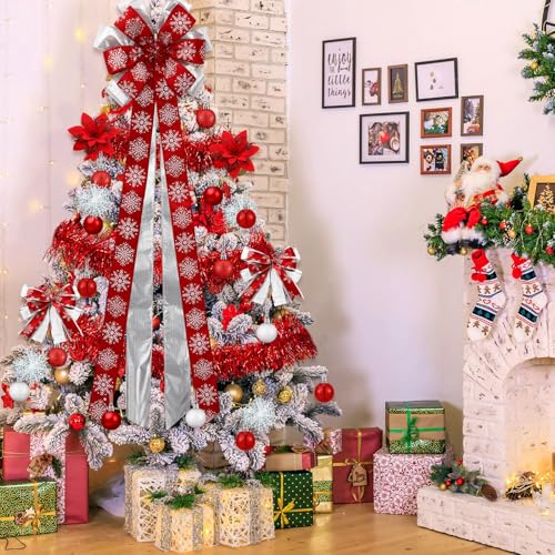 Liliful 63pcs Red Christmas Tree Ornaments Set with Silver & White Accents