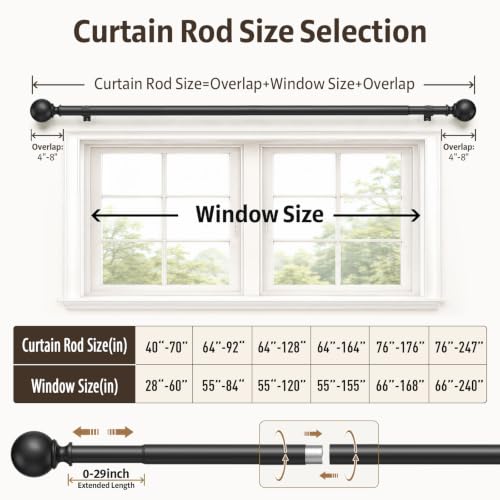 Heavy Duty Extra Long Curtain Rod 66-240 Inch Black - PeSenp Variation
