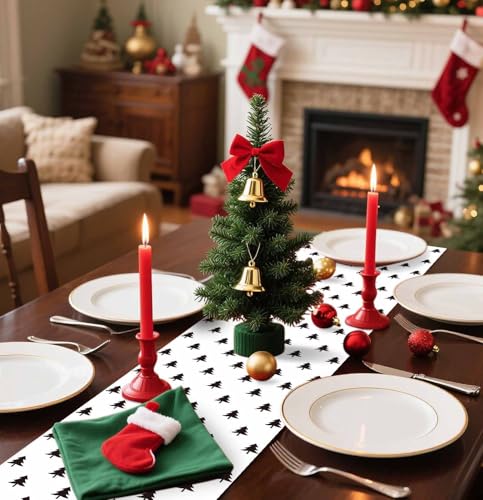 12 Pack Christmas Table Runner Plastic Holiday Decor 14 x 108 Black with Christmas Trees