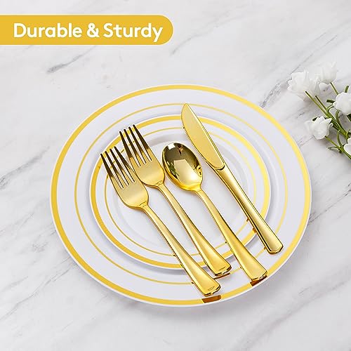 Goodluck 600 Pieces Gold Disposable Plastic Plates for 100 Guests