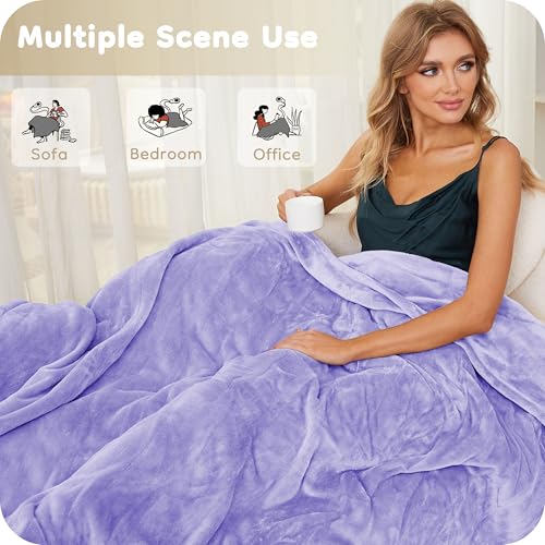Electric Heated Blanket Breathable Warm 72" x 84" Full Size Flannel Heated Blanket with 1-4 Heating Levels & 10 Hours Auto Shut off, Control Temperature and Washable, For Sofa and Bed - Light Purple