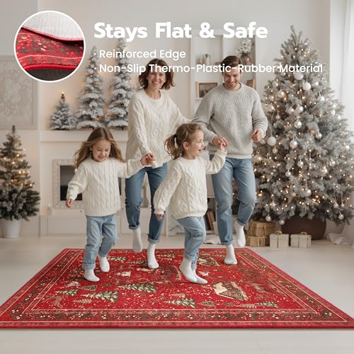 Joiedomi 5'x7' Christmas Rug Red - Non-Slip, Washable Faux Wool Living Room Area Rug