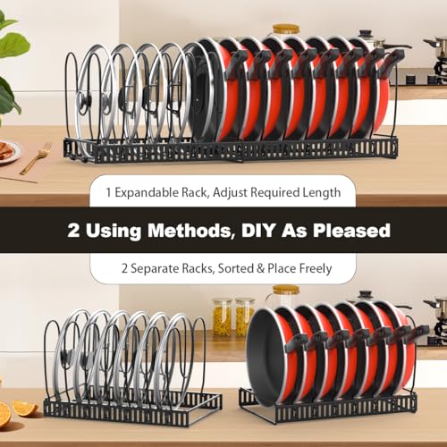 Housolution 2 Pack Black Pot and Pan Lid Organizer with 14 Adjustable Dividers