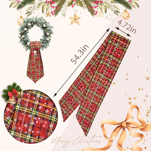 Vickasi Snow Plaid Christmas Wreath Sash for Front Door, Burlap Holiday Decor