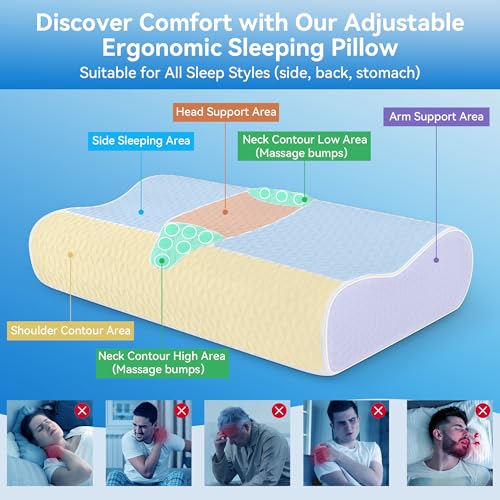 Queen Size Cervical Neck Pillow for Pain Relief Adjustable Memory Foam Bed Pillow