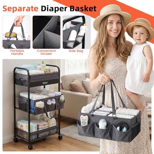 Orzbow Diaper Caddy cart, 3 Tier Baby Rolling Storage Cart