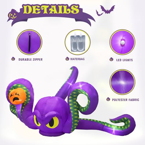 12Ft Purple Octopus Inflatable Halloween Decor with LED Lights and Outdoor Stakes