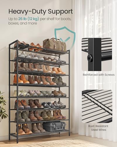 SONGMICS Black 8-Tier Metal Shoe Rack Vertical Organizer Holds 40 Pairs