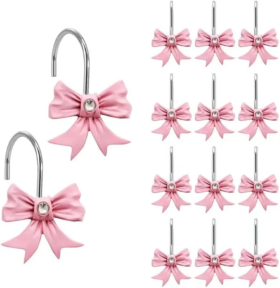 Skiennix Decorative Shower Curtain Hooks - Rust Resistant Bow Tie Design | Pack of 12 for Bathroom Elegance