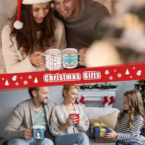 Sliner 16 Pack Christmas Enamel Coffee Mugs 12 oz Classic Style
