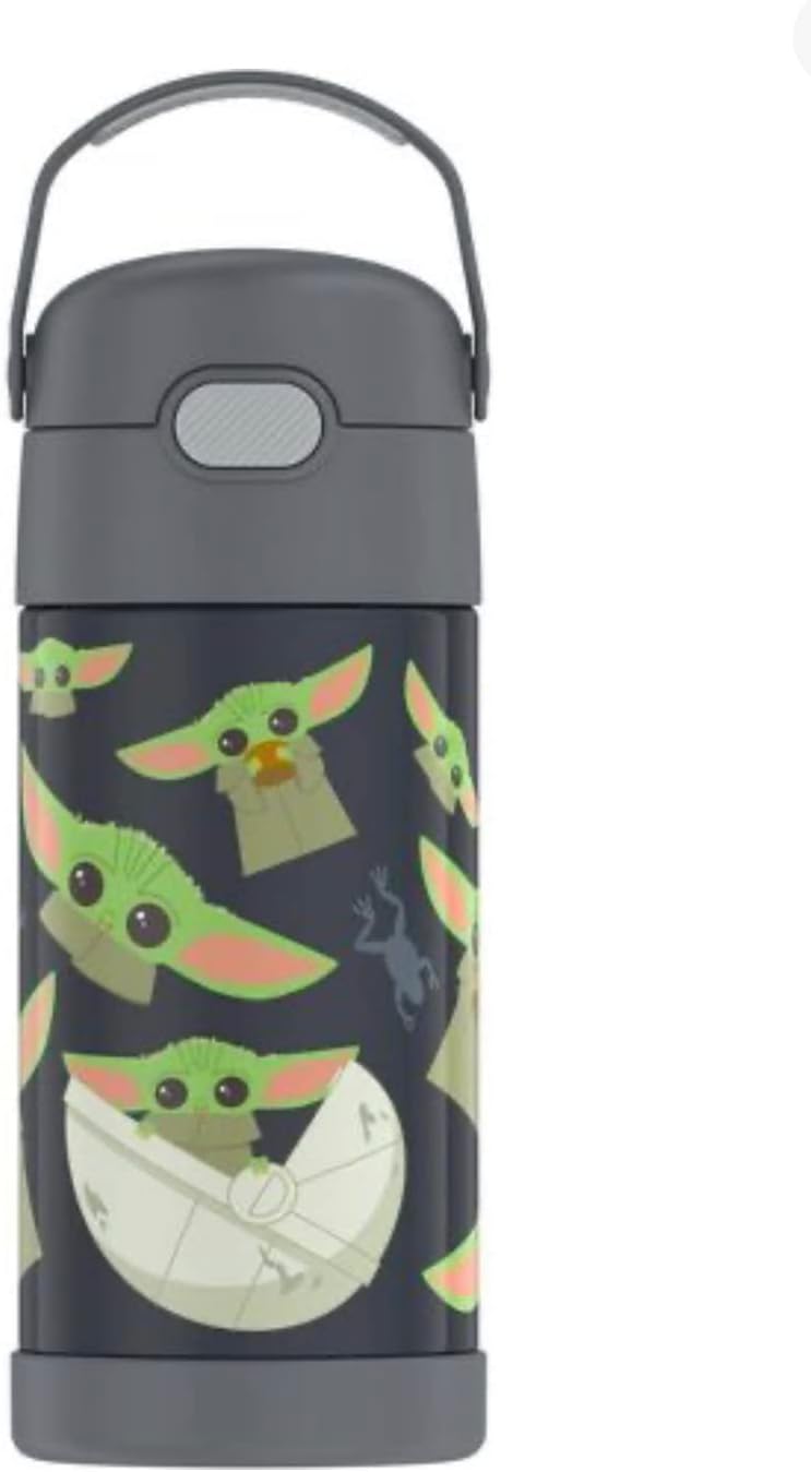 THERMOS FUNTAINER Water Bottle - 12 Ounce Kids Stainless Steel Vacuum Insulated with Straw | Mandalorian Design
