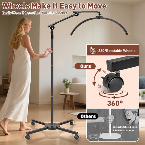 Half Moon Eyelash Esthetician Light with 4-Wheel Rolling Base - Black, 27.5" Wide Head