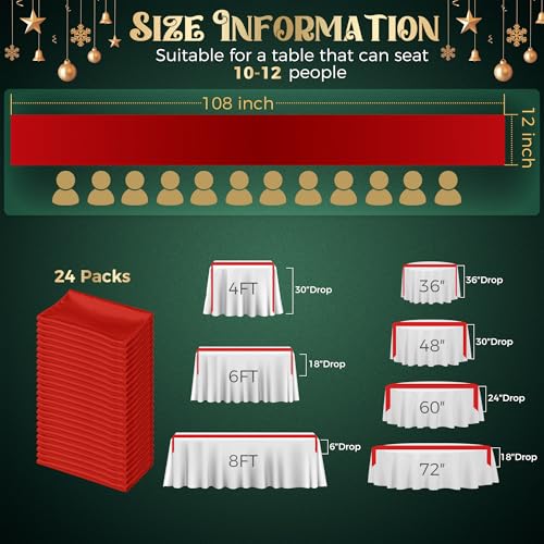 COSINIA 24-Pack Red Satin Table Runner 12 x 108 Inch - Reusable Seamless