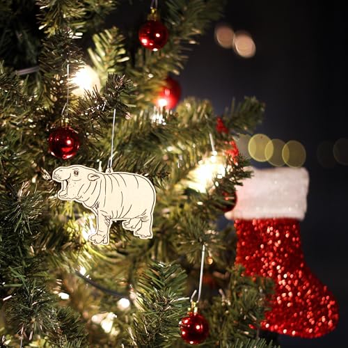 Wood Christmas Ornament - Pygmy Hippo Holiday Decor - Handmade in USA