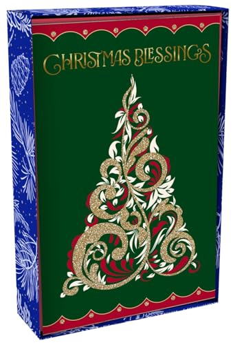 Christmas Blessings Greeting Cards Set - 18 Holiday Boxed Cards with Scripture & Gold Accents