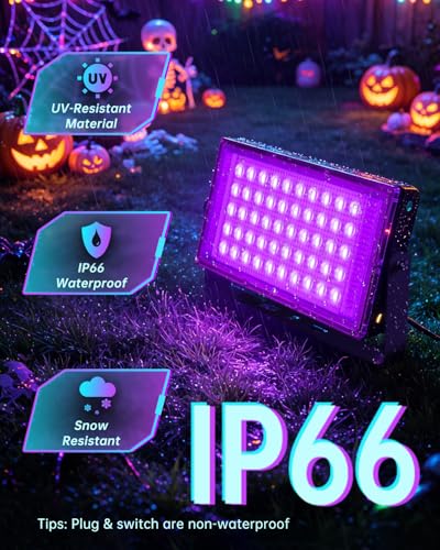 50W Black Lights 4 Pack IP66 Waterproof with Switch & Plug - Party & Glow Lighting