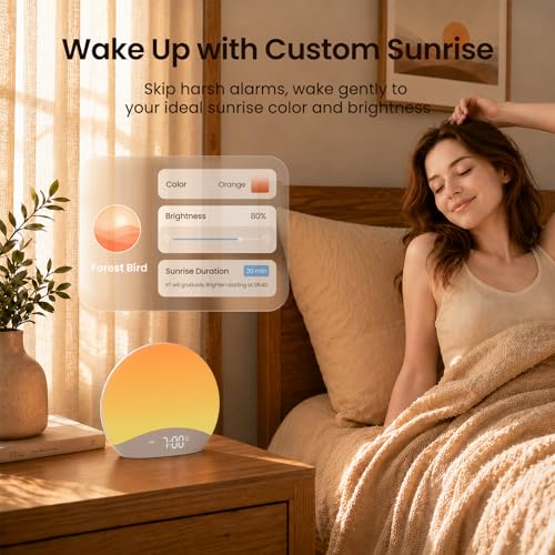 Smart Sunrise Alarm Clock with App Control and White Noise Machine