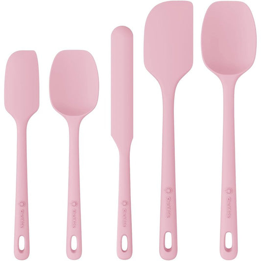 ChefAide 5 Pieces Silicone Spatula Set, Food Grade Rubber Spatula, Upgrade Strong Handle with Ergonomic Grip, Heat Resistant Up to 600°F for Nonstick Cookware, Cooking