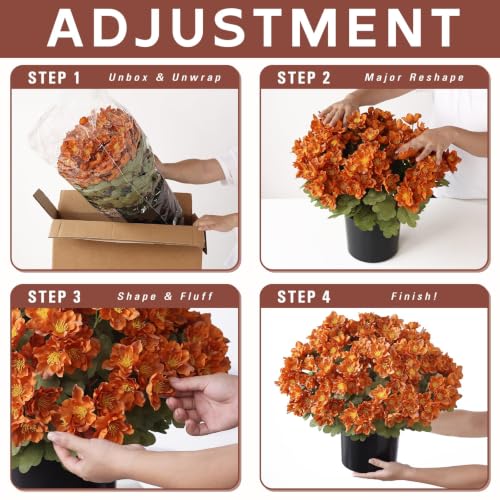 Artificial Fall Camellia Topiary Ball Trees - 2 Pack Orange Potted Plants
