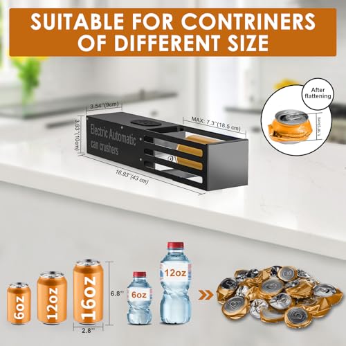 YOTAN Electric Can Crusher Black - Automatic Wall-Mounted Soda & Beer Can Recycle