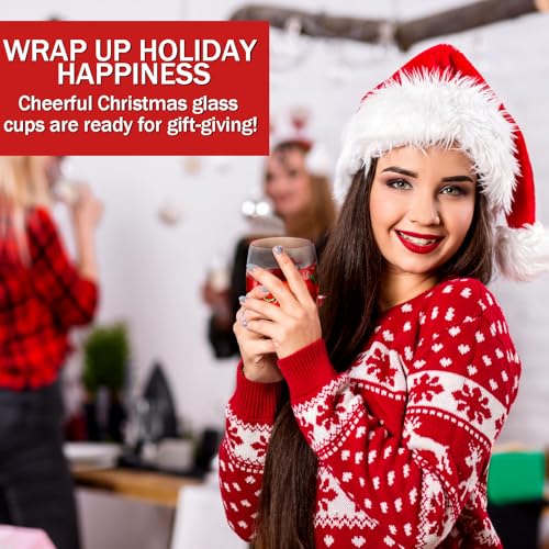 FoldTier Christmas Wreath Stemless Wine Glasses Set, 4 Pcs Holiday Decor