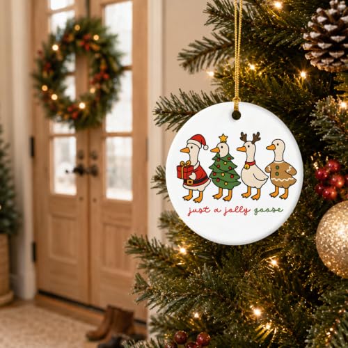 Silly Goose Christmas Ornament - Ceramic Double-Sided Hanging Decoration, 3in - Variation: Silly Goose Christmas
