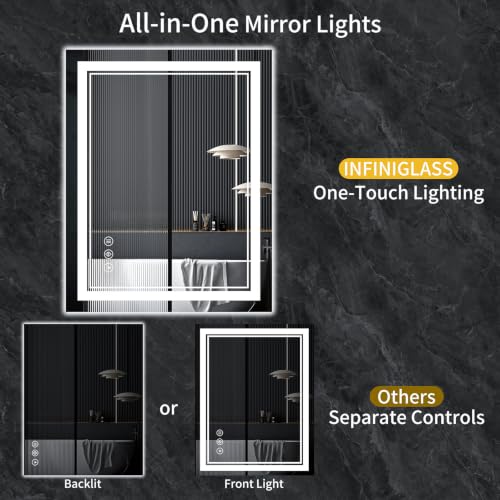 InfiniGlass 30"x22" LED Bathroom Mirror with Lights, Anti-Fog, 3 Color Modes