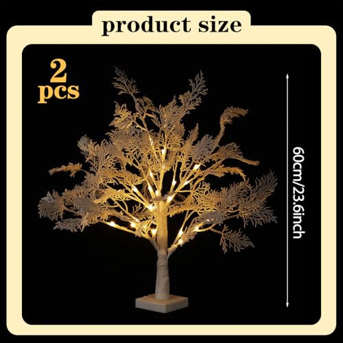 2 Pack 24 Inch Lighted Birch Trees - Christmas Flocked Tabletop Decor