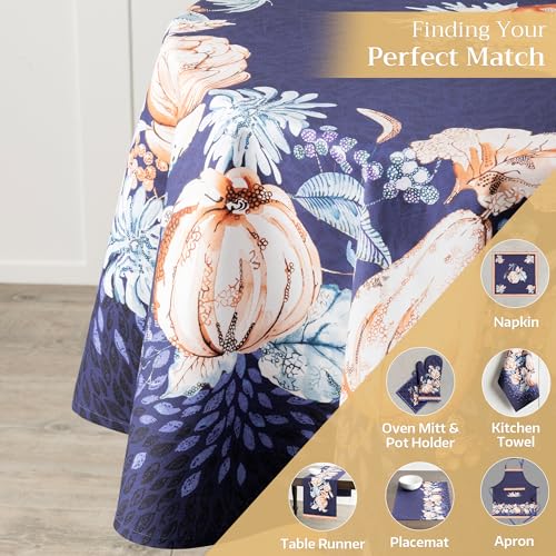 Maison d'Hermine Pumpkin Blues Round Table Cloth 63" Cotton Holiday Decor