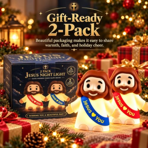 Jesus Night Light for Kids - Blue 2 Pack, Touch-Control, Portable Faith Lamp