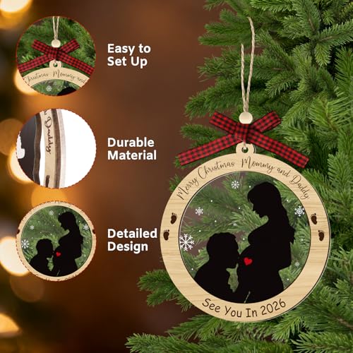 See You in 2026 Pregnancy Ornament (Pregnancy02) – Wooden Christmas Baby Announcement Gift