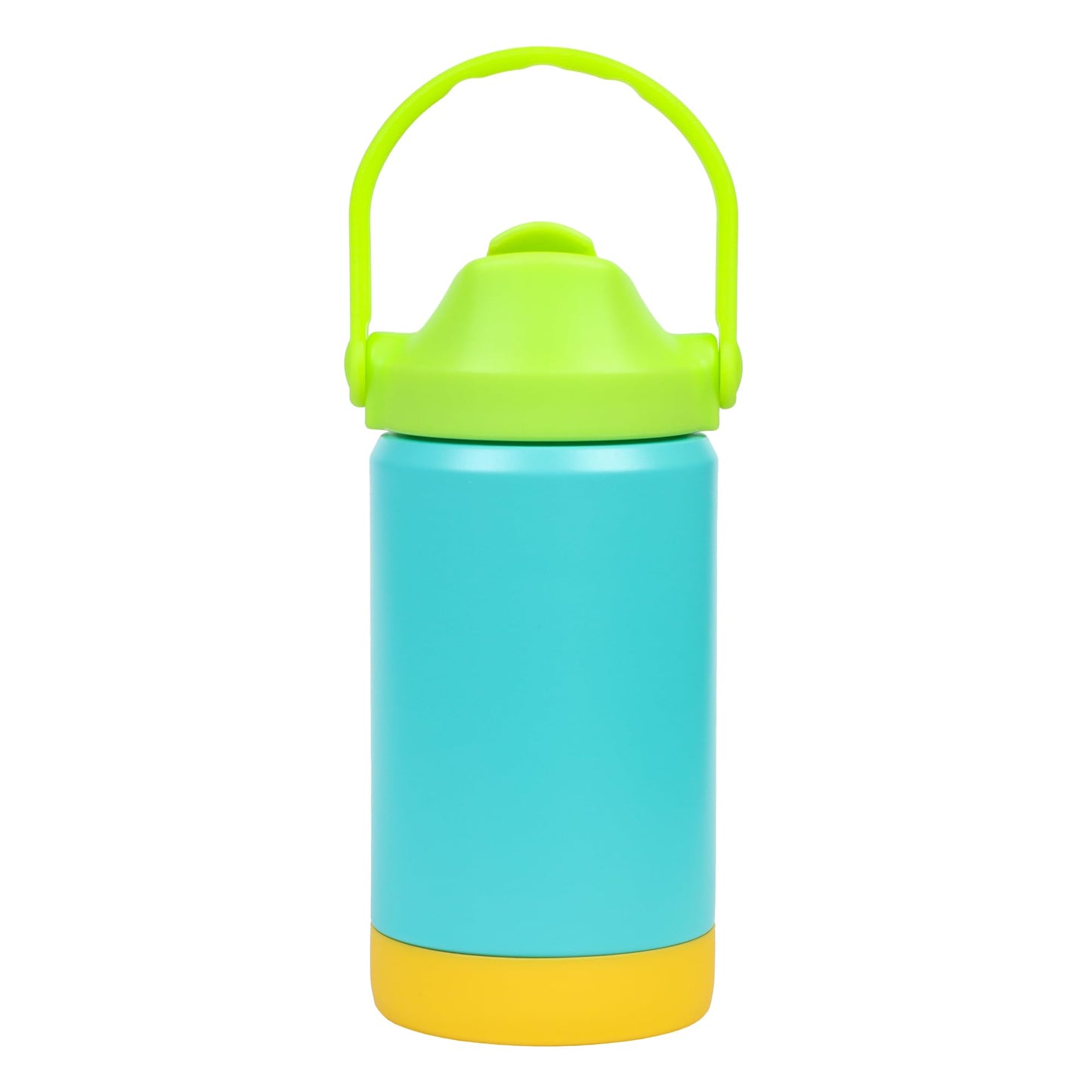 Re-Play 12 oz Water Bottle for Kids - Vacuum-Insulated Stainless Steel Tumbler with Flip-Straw, Silicone Base and Handle - Spill and Leak-Proof Design, Dishwasher and Freezer Safe, Aqua Assorted