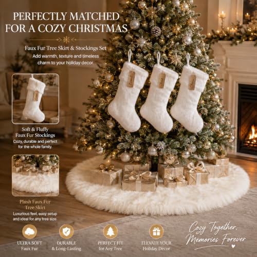 AOGU 3 Pack 18in Snowy White Faux Fur Christmas Stockings - White Hanging Stockings