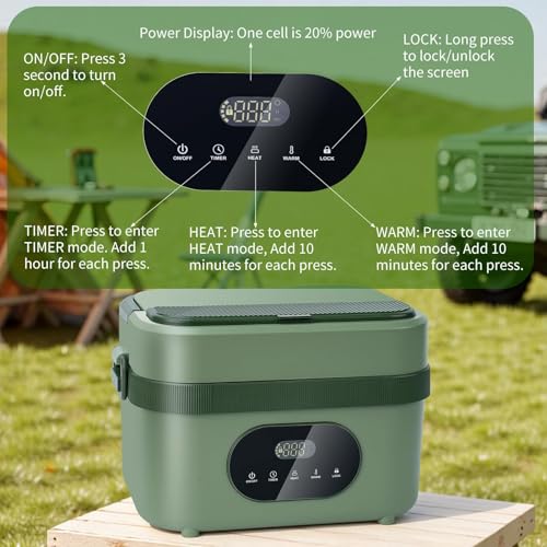 MDHAND Green Cordless Heated Lunch Box with 18000mAh Battery, Self-Heating & Timer