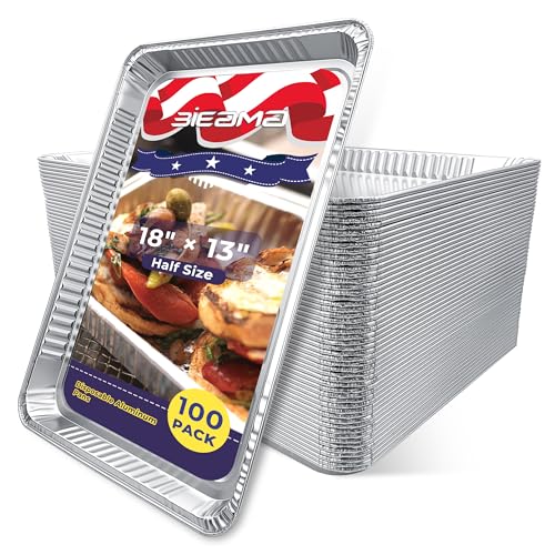 18x13 Inch Aluminum Foil Pans - 100 Pack Half Size Disposable Bakeware