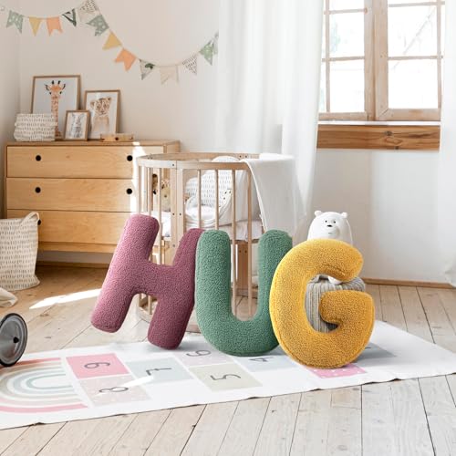 huraty Soft Initial Letter Pillow Lambs Wool Alphabet M Cushion Accent Pillow Kids Room Nursey Home Decorations (M, 14.9" Lx11.8 W)