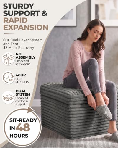 Dark Gray 23.6in Corduroy Pouf Ottoman Floor Seat & Footrest — Plush Support