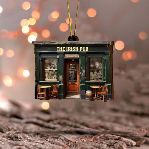 Artsy Woodsy St. Patrick's Day Decor Irish Ireland Green Shamrock Ceramic Ornaments for Christmas Tree Decorations, Unique Gifts Rear-View Mirror Hanging Car Accessories (07)