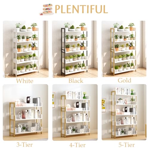 OSCHF 3-Tier Open Shelf Bookcase - White with Gold Frame, Modern Storage
