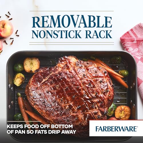 Farberware 11x15 Inch Nonstick Roasting Pan with Rack - Gray