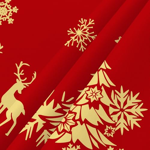 Faptoena Christmas Deer Oval Tablecloth 54x72 Inch Red with Gold Accent