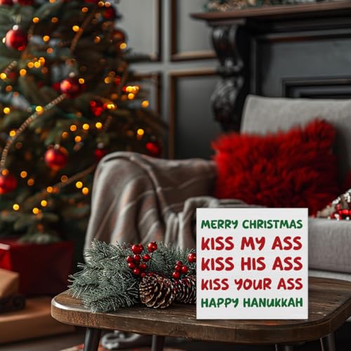 KISS Funny Christmas Decor 5x5 Wooden Sign - Rustic Desk Plaque by Wrpdrim