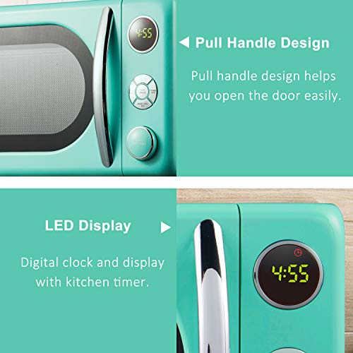Retro Microwave Oven 0.7 Cu Ft 700W with LED Light & Child Lock - Surf Green