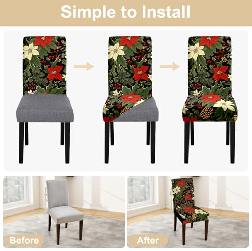 THISFIND 6/03 Christmas Chair Covers for Dining Room - Festive Holiday Floral Slipcovers